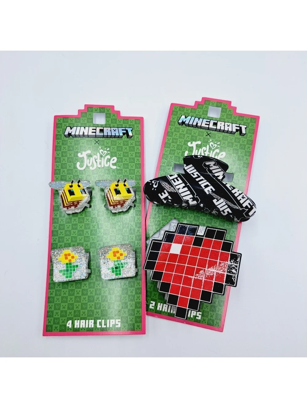 Minecraft Cosplay Hair Clips 2 Large, Small Block Bees Flowers Chicken Jockey